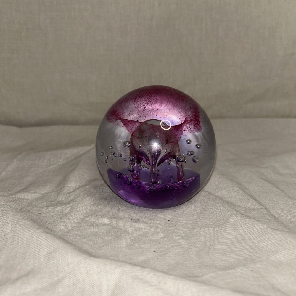 Hand Blown Large Glass Paperweight With Abstract Jellyfish Design